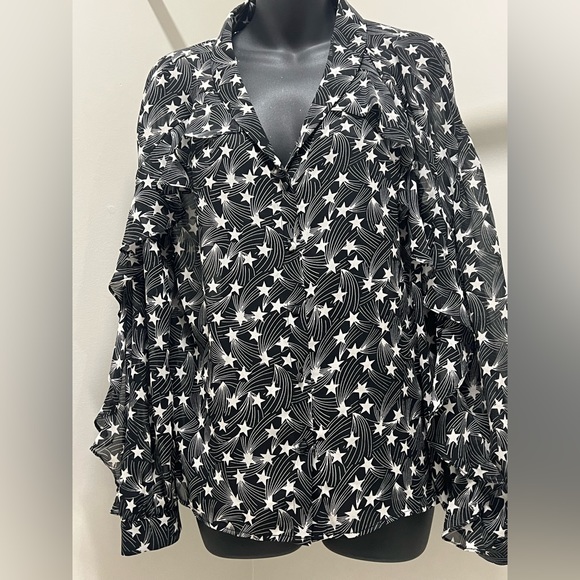 TopShop Star Print Sheer Blouse with Ruffled Sleeves - Picture 4 of 9